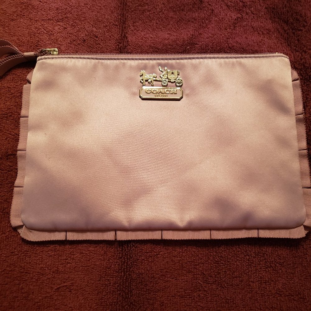 COACH MADISON PURPLE SATIN COSMETIC MAKEUP BAG/CLUTCH POUCH